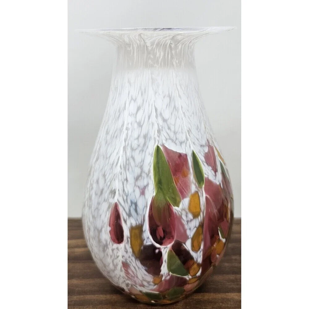 Glass Eye Studio Hand Blown Tulip Mosaic Raindrop Glass Vase  6.75